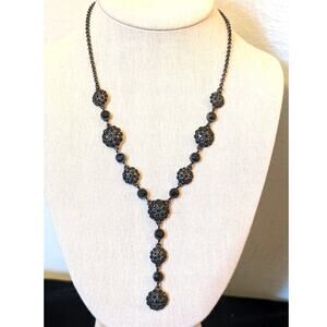 Black Crystal Bead Gun Metal 'Y' 17-19" Necklace